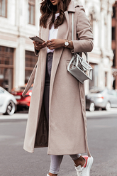 Casual Elegant Solid Patchwork With Belt Turn-back Collar Outerwear(4 Colors)